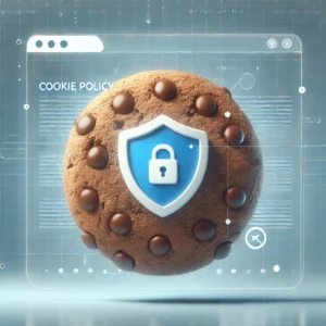 DALL·E 2025-02-01 22.00.07 - A modern and minimalistic illustration of a chocolate chip cookie with a security shield overlay, symbolizing cookie policy and data protection. The b